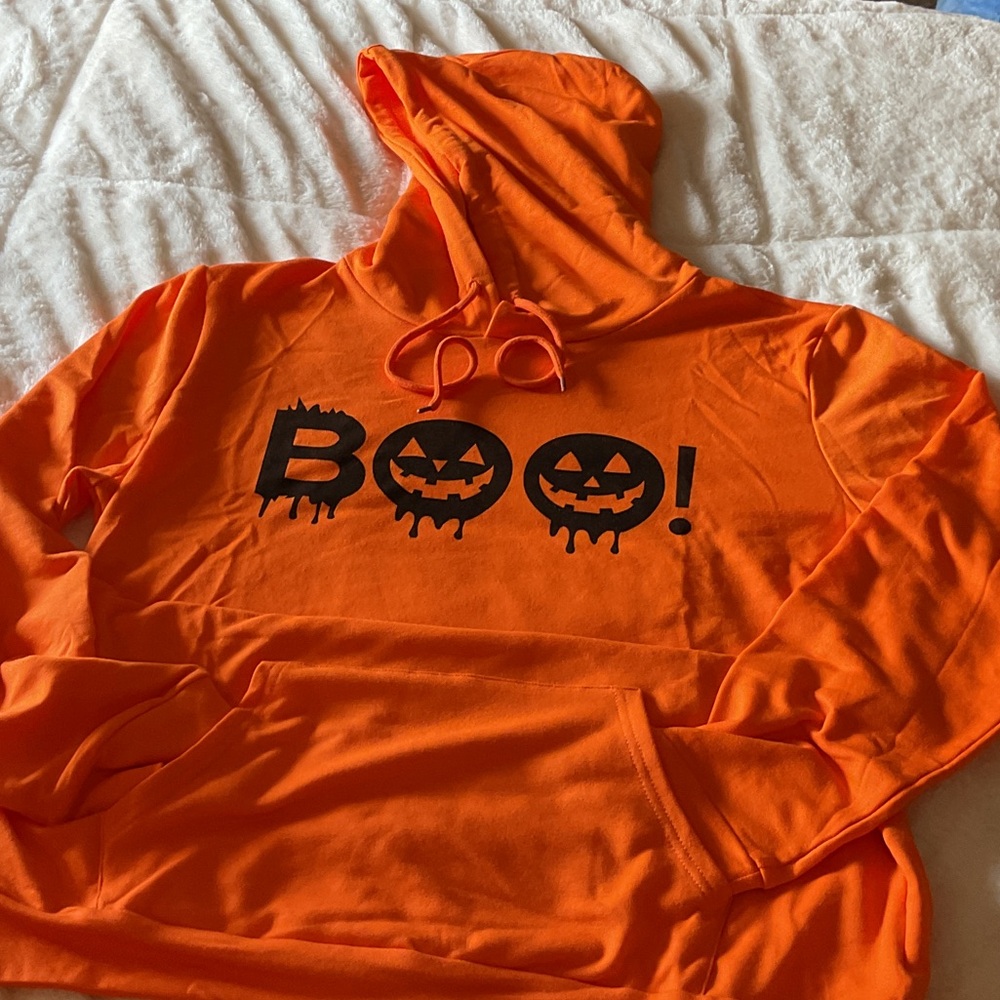 Vibrant Orange 'Boo!' Halloween Hoodie
